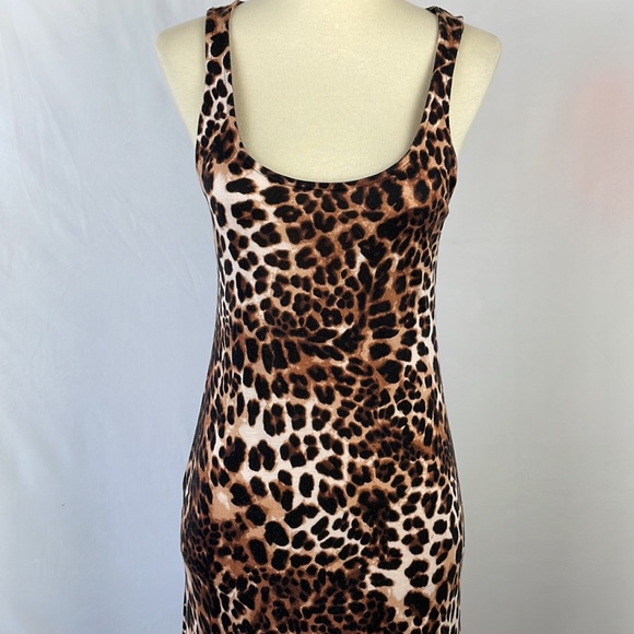 H&M Soft Brown and Cream Leopard Print Tank Bodycon Maxi Dress - Size XS - Picture 2 of 12